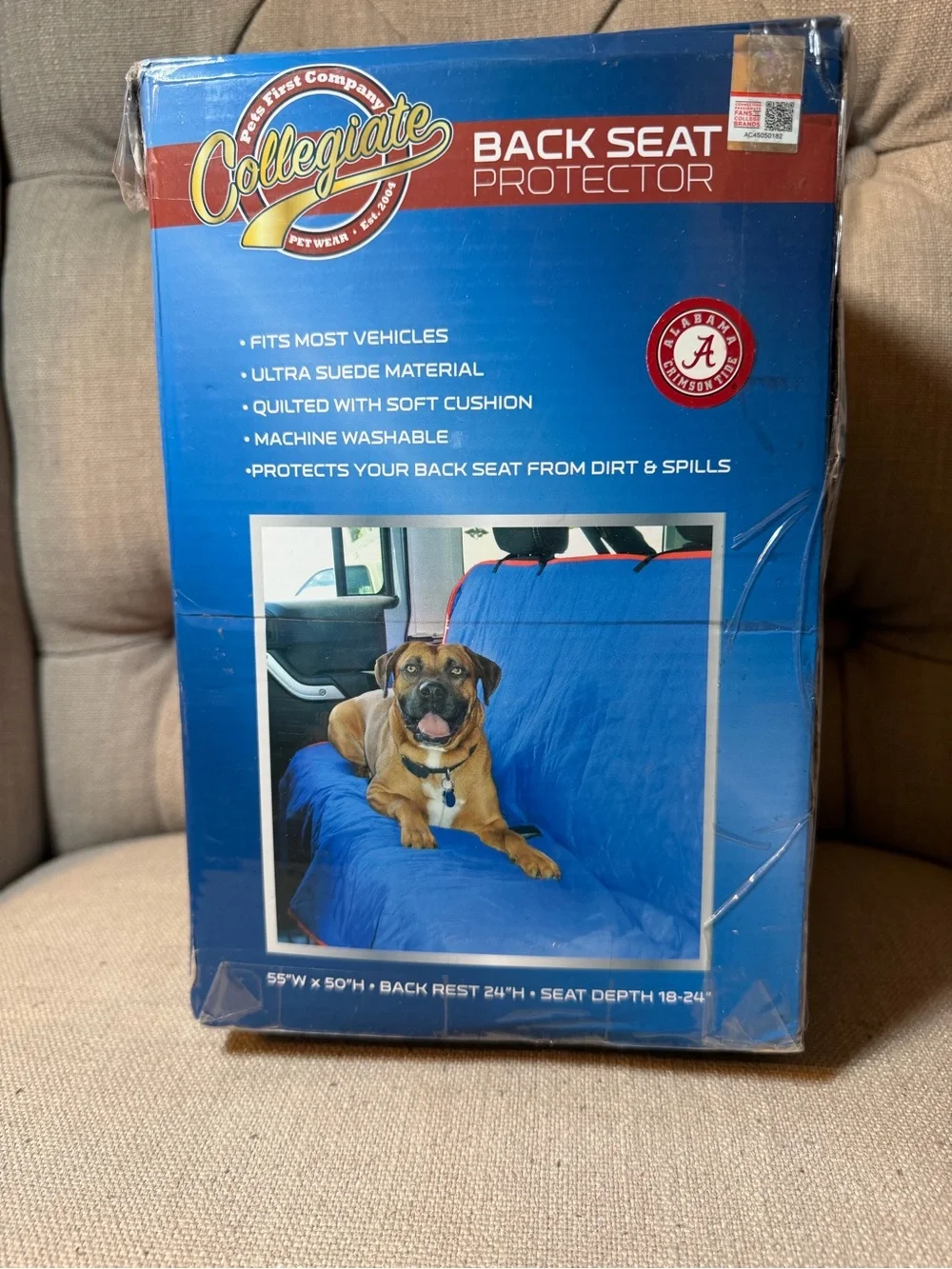 Pets First Collegiate Back Seat Protector in Alabama Crimson